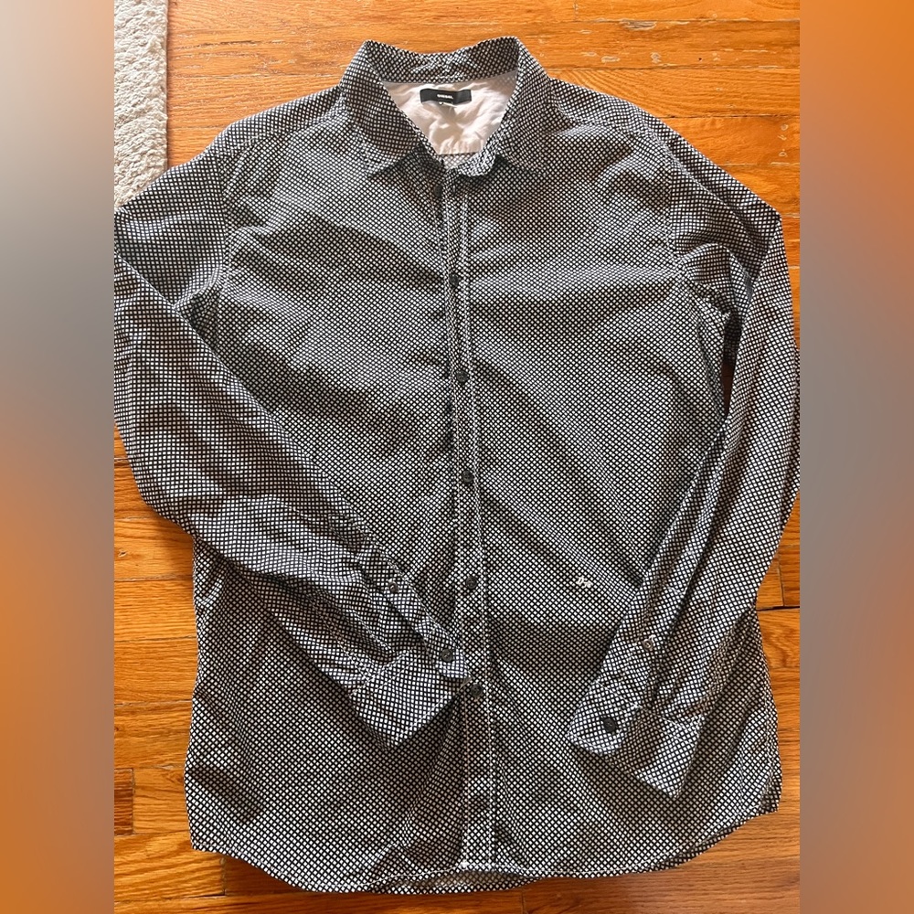 DIESEL long sleeve button down box print shirt.